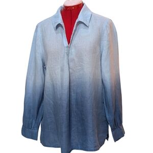 Linen Blue Ombre V Neck Shirt
